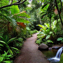 Caribbean Holidays, Cheap September Dominica, A lush Dominica rainforest trail beside a waterfall, with tropical plants, rocks and a small pool
