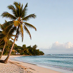 Caribbean Holidays, Cheap September Dominica, A quiet tropical beach in Dominica with palm trees, clear Caribbean water and soft afternoon light