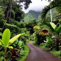 Caribbean Holidays, Cheap September Guadeloupe, A lush rainforest trail in Guadeloupe leading to a waterfall, with tropical plants and misty green mountains