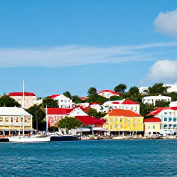 Caribbean Holidays, Cheap September Holidays, A colourful waterfront in Charlotte Amalie, St Thomas, with boats in the harbour and historic buildings under tropical sunshine