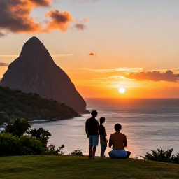Caribbean Holidays, Cheap September Holidays, A couple enjoying a sunset view over the Caribbean Sea from a peaceful Saint Lucia hillside