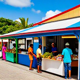 Caribbean Holidays, Cheap September Holidays, Colourful Caribbean market street with local food stalls, friendly vendors and tropical produce under sunny skies