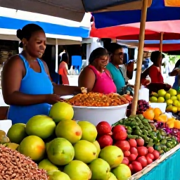 Caribbean Holidays, Cheap September Holidays, Friendly Caribbean market scene in Trinidad with local food stalls, fresh fruit, spices and colourful island produce