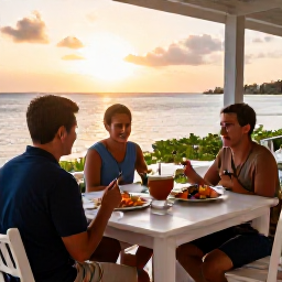 Caribbean Holidays, Cheap September Holidays, Friendly local restaurant serving fresh seafood at an outdoor table in Providenciales at sunset