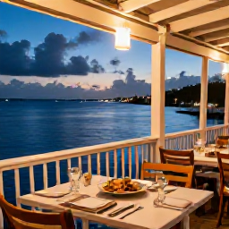 Caribbean Holidays, Cheap September Holidays, Relaxed Caribbean evening at a British Virgin Islands waterfront restaurant, local seafood, warm light and harbour views