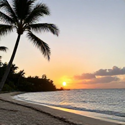 Caribbean Holidays, Cheap September Holidays, Sunset over the Caribbean Sea viewed from a quiet beach in Saint Vincent and the Grenadines, with palm silhouettes and gentle waves