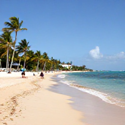 Caribbean Holidays, Cheap September Puerto Rico, A sunny Puerto Rican beach with calm turquoise water, palm trees and a few relaxed travellers in September