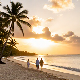 Caribbean Holidays, Cheap Spa Breaks, A couple walking along a quiet Caribbean beach at sunset after a relaxing spa treatment
