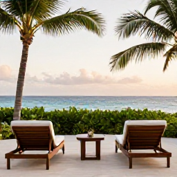 Caribbean Holidays, Cheap Spa Breaks, A peaceful Caribbean spa terrace overlooking the sea, with loungers, tropical greenery and soft morning light
