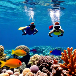 Caribbean Holidays, Cheap Sporting Holidays, A couple snorkelling over a colourful Caribbean coral reef with tropical fish and a calm turquoise lagoon