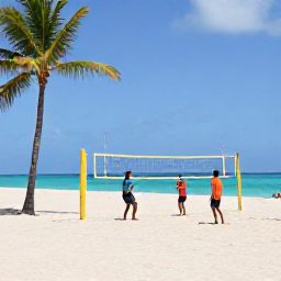 Caribbean Holidays, Cheap Sporting Holidays, Travellers playing beach volleyball beside a bright Caribbean sea, palm trees and a relaxed holiday atmosphere