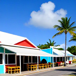 Caribbean Holidays, Cheap Turks Caicos, A colourful local caf&eacute; and palm-lined street in Providenciales, Turks and Caicos, with a friendly island atmosphere