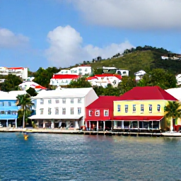 Caribbean Holidays, Cheap US Virgin Islands, Budget-conscious travellers exploring Charlotte Amalie, St Thomas, with colourful buildings, harbour views and local shops