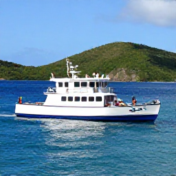 Caribbean Holidays, Cheap US Virgin Islands, Ferry travelling between the US Virgin Islands on a bright Caribbean day, blue sea, green islands and relaxed passengers