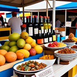 Caribbean Holidays, Cheap Wine Holidays, A charming Caribbean market with fresh tropical fruit, local dishes and bottles of wine displayed for visitors