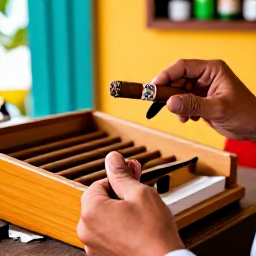 Caribbean Holidays, Cigar Tours, A traditional cigar roller crafting a handmade cigar in a warm, colourful Caribbean workshop