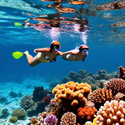 Caribbean Holidays, Couples Holidays, A couple snorkelling above a colourful coral reef in clear tropical water near Providenciales, sunlight filtering through the sea