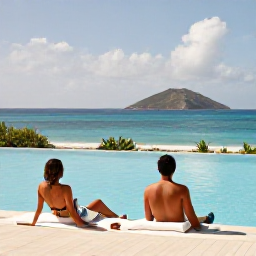 Caribbean Holidays, Couples Holidays, A stylish couple relaxing beside a private infinity pool overlooking the Caribbean Sea on Saint Barth&eacute;lemy