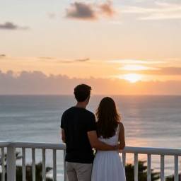Caribbean Holidays, Couples Holidays, Couple enjoying a peaceful sunset from a balcony overlooking the Caribbean Sea on Saint Martin