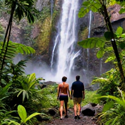 Caribbean Holidays, Couples Holidays, Couple exploring a green tropical trail and waterfall on Saint Vincent, Caribbean island scenery