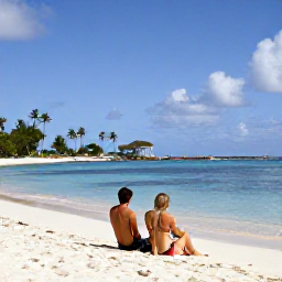 Caribbean Holidays, Couples Holidays, Couple relaxing on a secluded Caribbean beach with calm blue water and palm trees on Saint Martin