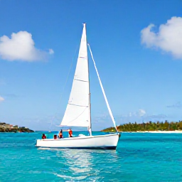Caribbean Holidays, Couples Holidays, Couple sailing on a small boat between Saint Martin and nearby Caribbean islands in bright sunshine