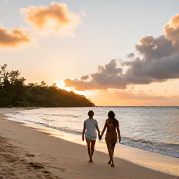 Caribbean Holidays, Couples Holidays, Couple walking hand in hand along a quiet Caribbean beach at sunset on Saint Vincent and the Grenadines