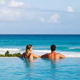 Caribbean Holidays, Couples Holidays, Happy couple relaxing beside an infinity pool at a luxury Caribbean resort in the Dominican Republic