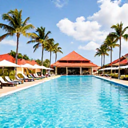Caribbean Holidays, Cuba Adults Only, Adults relaxing beside a turquoise Caribbean swimming pool at a Cuban resort in warm July sunshine
