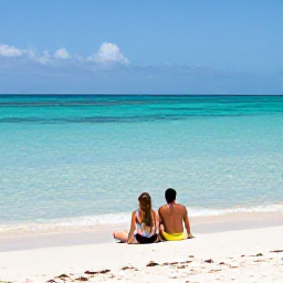 Caribbean Holidays, Cuba Adults Only, Couples relaxing on a quiet white-sand beach beside clear turquoise water at an adults-only resort in Cuba