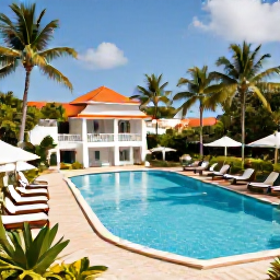 Caribbean Holidays, Cuba Adults Only, Elegant adults-only Cuban resort pool surrounded by palm trees, sun loungers and tropical gardens