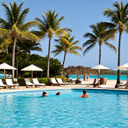 Caribbean Holidays, Cuba Adults Only June, Adults enjoying a Cuban resort pool with palm trees, sun loungers and a relaxed tropical atmosphere in June