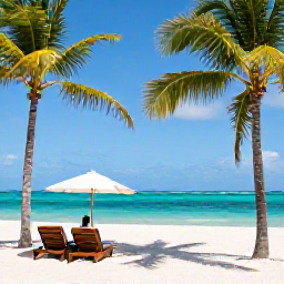 Caribbean Holidays, Cuba Adults Only June, Adults relaxing beside a turquoise Cuban beach at a stylish adults-only resort in June, with palm trees and bright sunshine
