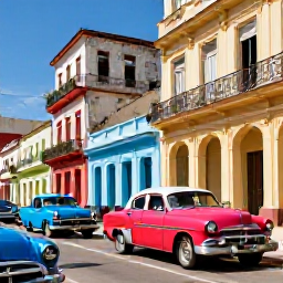 Caribbean Holidays, Cuba Adults Only June, Colourful classic American cars and colonial buildings in Havana, Cuba, on a sunny day