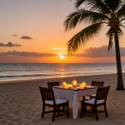 Caribbean Holidays, Cuba Adults Only, Romantic Cuban resort dinner beside the beach at sunset, softly lit tables and tropical surroundings