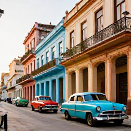 Caribbean Holidays, Cuba Adults Only September, Colourful colonial street in Havana, Cuba, with classic American cars and warm evening light