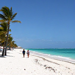 Caribbean Holidays, Cuba Adults Only, White sandy beach in Varadero, Cuba, with turquoise Caribbean water, palm trees and two adults walking along the shore