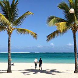 Caribbean Holidays, Cuba Adults Only, White sandy beach in Varadero, Cuba, with turquoise sea, palm trees and a couple walking beside the water in January sunshine