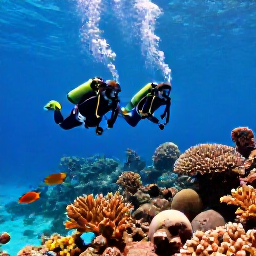 Caribbean Holidays, Cuba Adventure February, Scuba divers exploring a vibrant coral reef with tropical fish in clear Caribbean water near Cuba