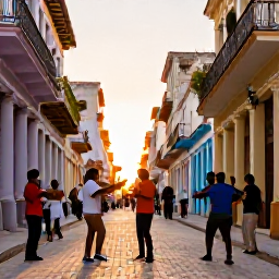 Caribbean Holidays, Cuba Adventure Holidays, A friendly group enjoying live Cuban music and dancing in a lively Havana street at sunset