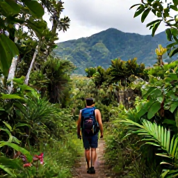 Caribbean Holidays, Cuba Adventure Holidays, A hiker following a forest trail in the Sierra Maestra mountains of Cuba, surrounded by lush vegetation and distant peaks