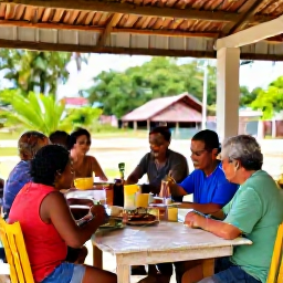 Caribbean Holidays, Cuba Adventure Holidays, A small group of travellers sharing a meal with friendly Cuban hosts on a shaded rural veranda