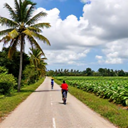 Caribbean Holidays, Cuba Adventure Holidays, Cyclists riding along a quiet rural road beside tobacco fields and palm trees in the Vi&ntilde;ales Valley, Cuba
