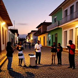 Caribbean Holidays, Cuba Adventure Holidays, Evening in Trinidad, Cuba, with musicians playing in a cobbled square surrounded by colourful colonial buildings and visitors enjoying the atmosphere