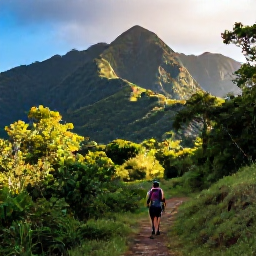 Caribbean Holidays, Cuba Adventure Holidays, Hikers walking through lush forest in the Sierra Maestra mountains of Cuba, with rugged peaks and filtered sunlight