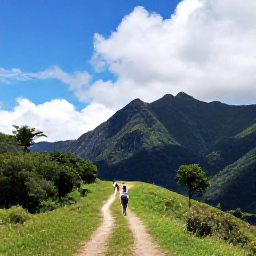 Caribbean Holidays, Cuba Adventure Holidays, Travellers hiking along a green trail in the Sierra Maestra mountains of Cuba beneath a bright tropical sky