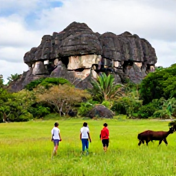 Caribbean Holidays, Cuba Adventure Holidays, Travellers hiking through lush green Cuban countryside near Vi&ntilde;ales, with limestone mogotes and tropical vegetation