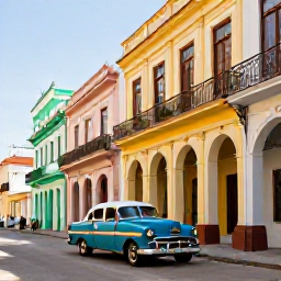 Caribbean Holidays, Cuba Adventure March, Colourful Havana street scene in March with classic American cars, colonial buildings and warm sunshine