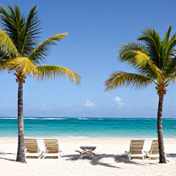 Caribbean Holidays, Cuba All Inclusive, A sunny white-sand beach at Varadero, Cuba, with turquoise sea, palm trees and comfortable resort loungers