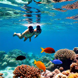 Caribbean Holidays, Cuba All Inclusive, Snorkellers viewing colourful tropical fish and coral in clear shallow Caribbean water off the coast of Cuba